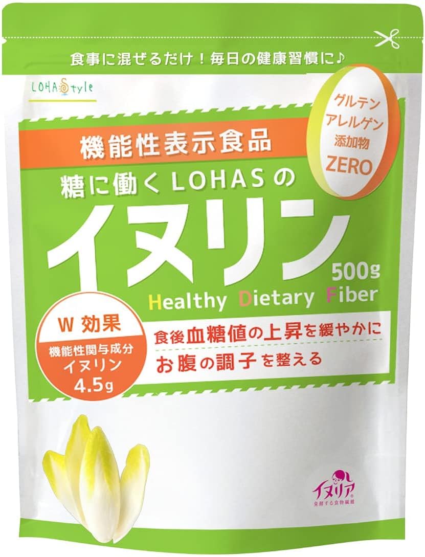 LOHAStyle(ロハスタイル) イヌリン 顆粒 500g 機能性表示食品 食後の血糖値が気になる方に チコリ由来 水溶性食物繊維 Non-GMO 菊芋 イヌリア